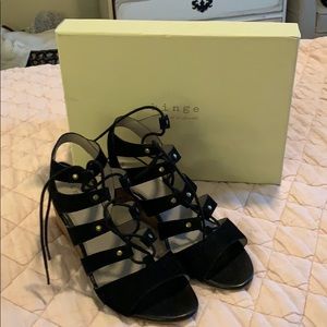 Hinge Black Suede Wedge Heels